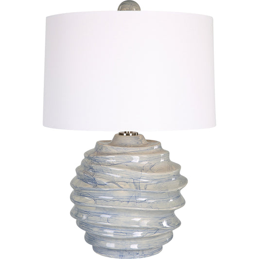 Waves Accent Lamp by Uttermost in blue. Made from ceramic, iron, fabric in a modern style.