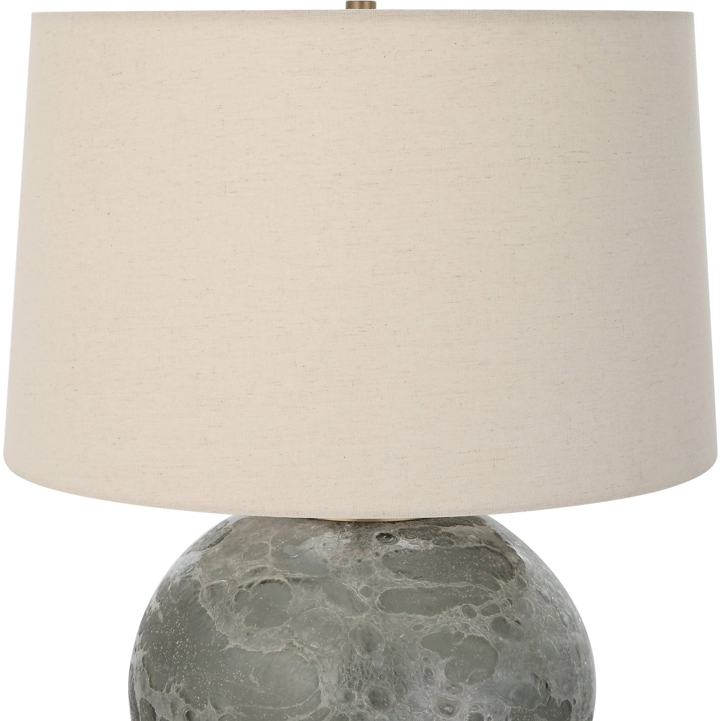 002 SI-1981445 | Closeup | Lunia Table Lamp by Uttermost in smoky gray. Made from iron, glass, linen in a modern style.