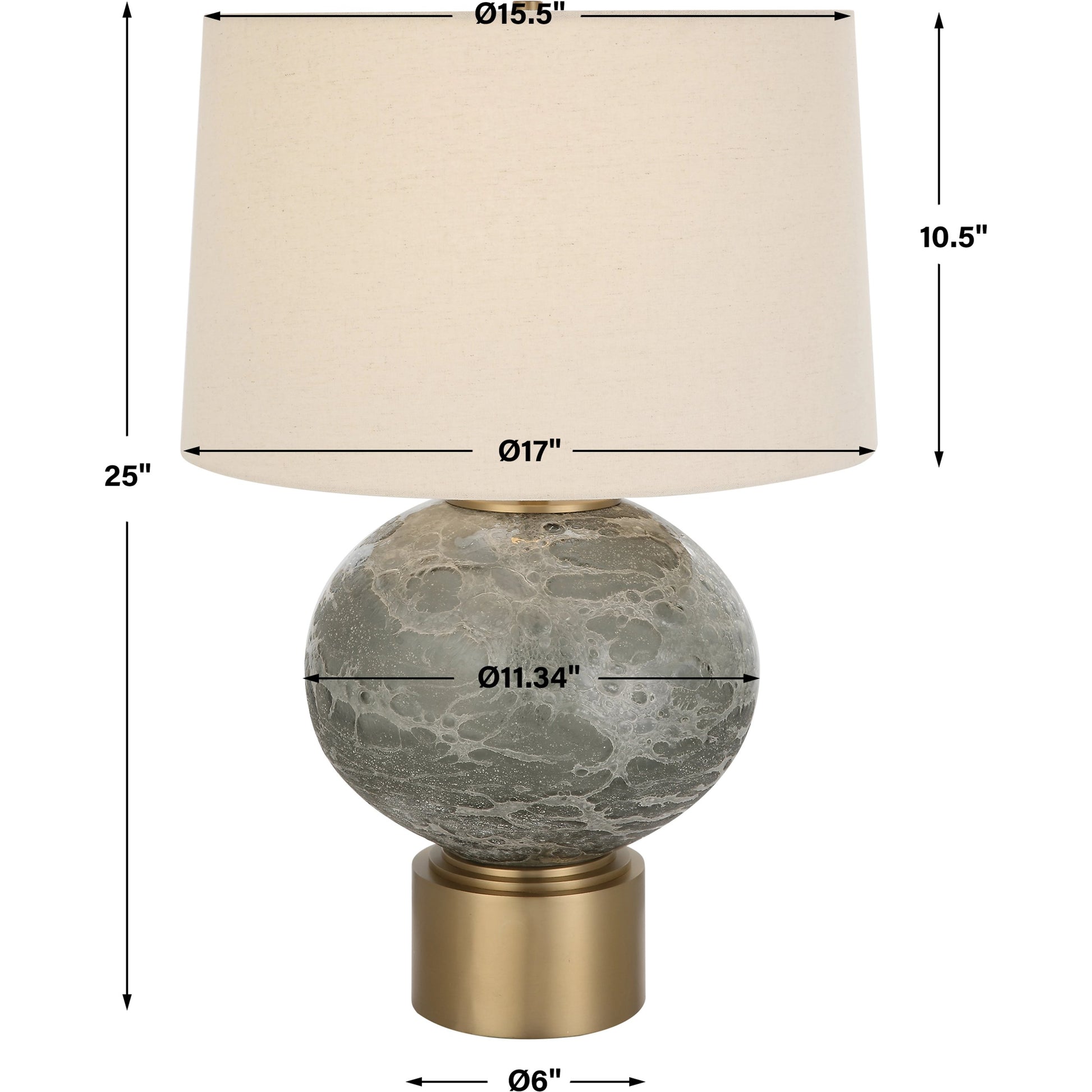 Lunia Table Lamp by Uttermost in smoky gray. Made from iron, glass, linen in a modern style.