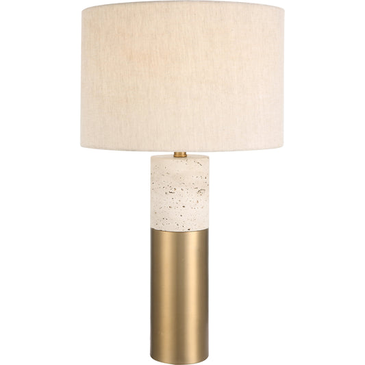 Gravitas Table Lamp by Uttermost in ivory, brass. Made from iron,travertine, linen in a modern style.