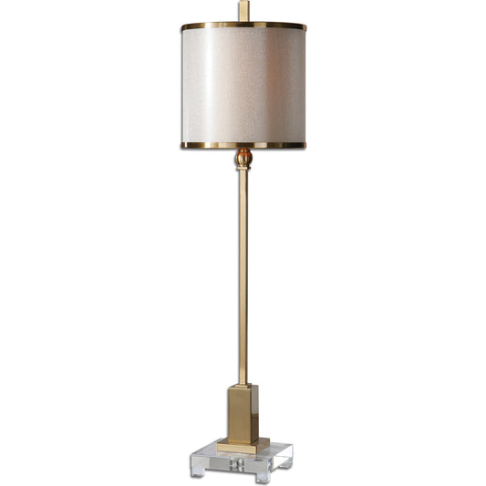 Villena Brass Buffet Lamp by Uttermost. Made from metal, fabric, crystal in a modern style.