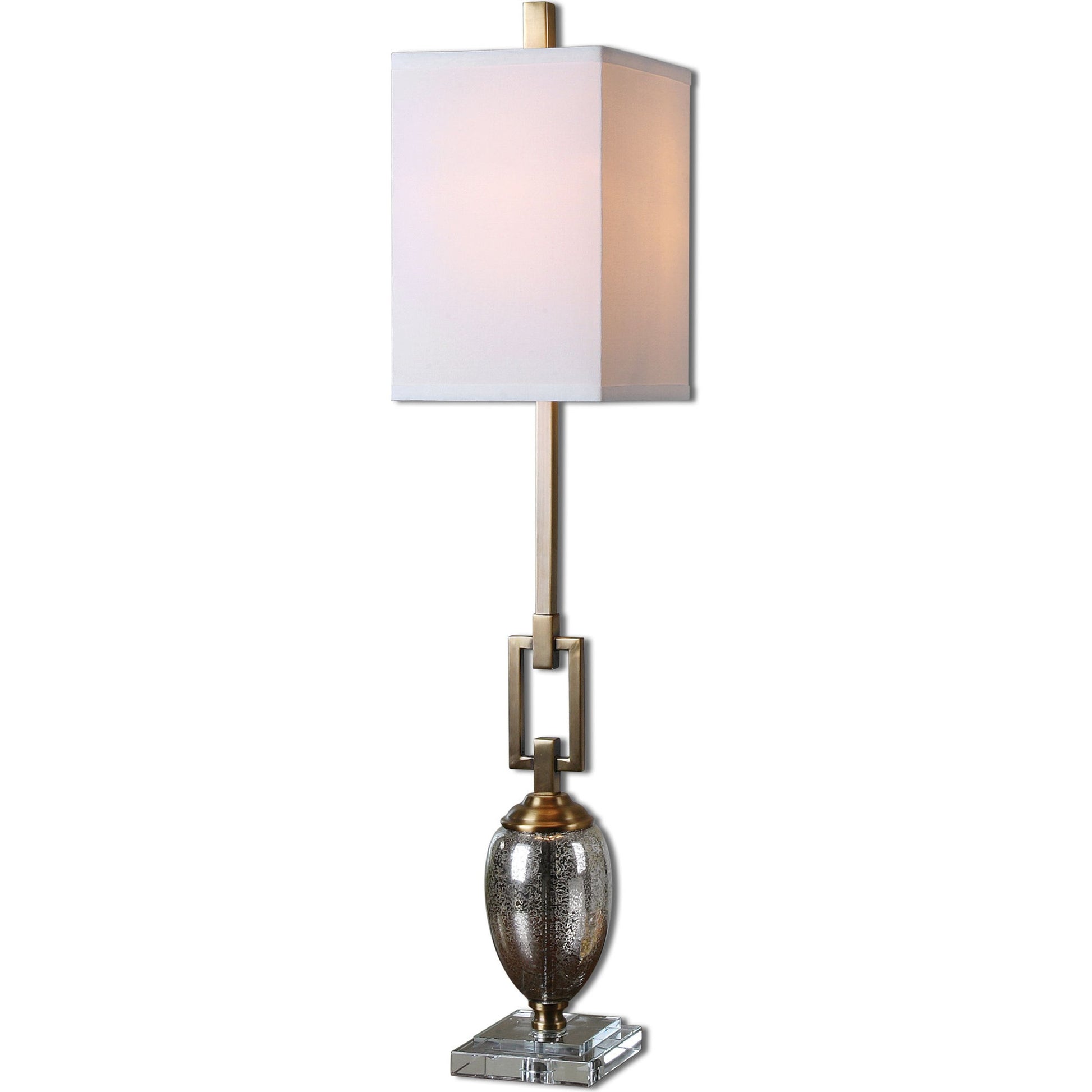 Copeland Mercury Glass Buffet Lamp by Uttermost. Made from metal, crystal, glass in a modern style.