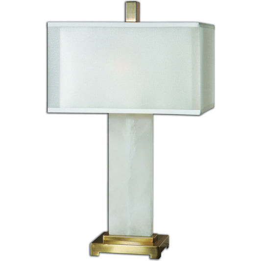 Athanas Alabaster Lamp by Uttermost. Made from metal, alabaster, fabric in a modern style.