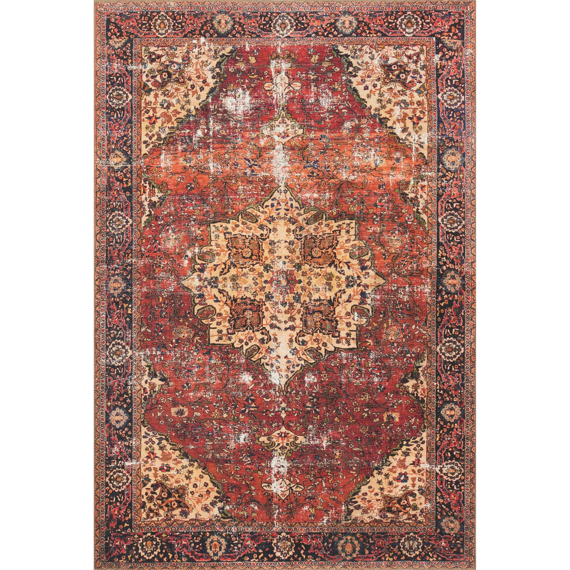 Loren LQ-07 Rug by Loloi in red, navy. Made from 100% polyester in a rustic style.