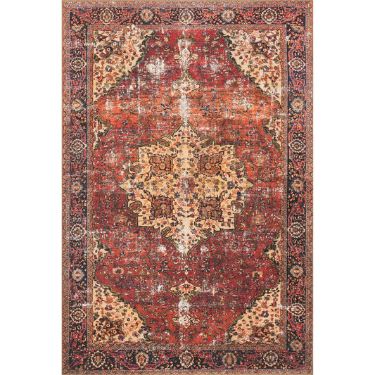 Loren LQ-07 Rug by Loloi II in red, navy. Made from 100% polyester in a rustic style.