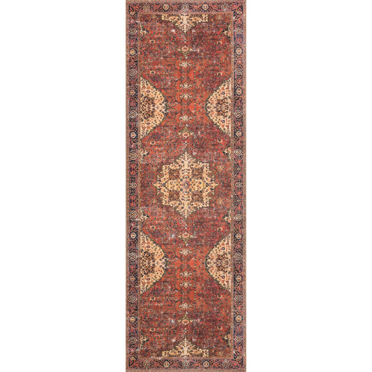 Loren LQ-07 Rug by Loloi in red, navy. Made from 100% polyester in a rustic style.