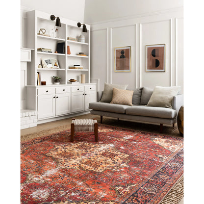 Loren LQ-07 Rug by Loloi in red, navy. Made from 100% polyester in a rustic style.