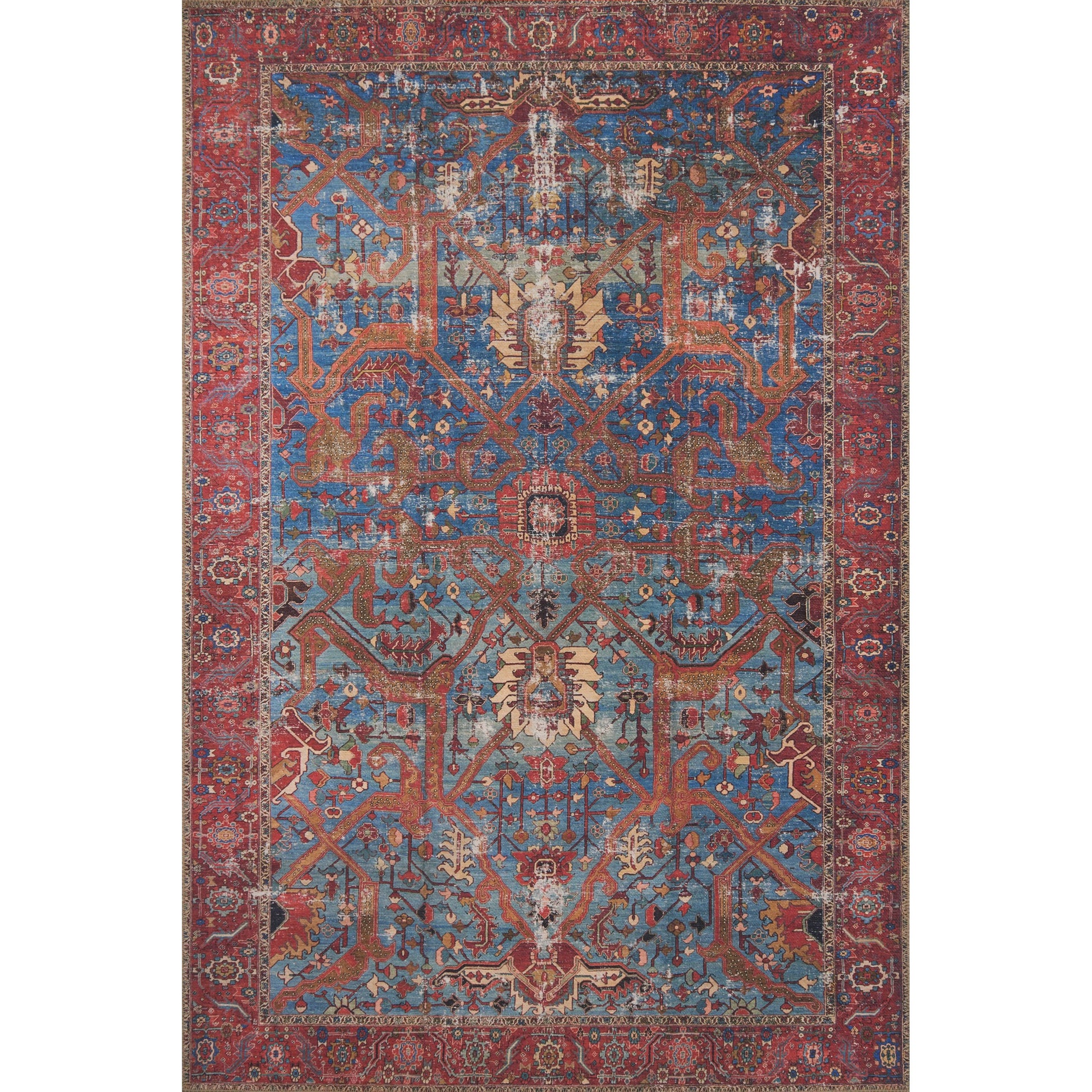 Loren LQ-10 Rug by Loloi in blue, red. Made from 100% polyester in a rustic style.