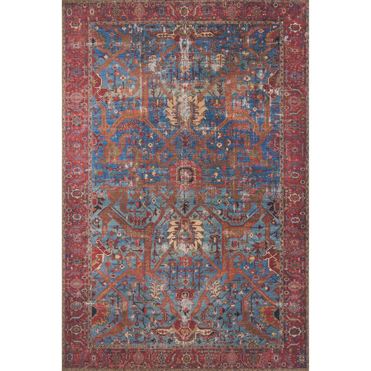 Loren LQ-10 Rug by Loloi II in blue, red. Made from 100% polyester in a rustic style.