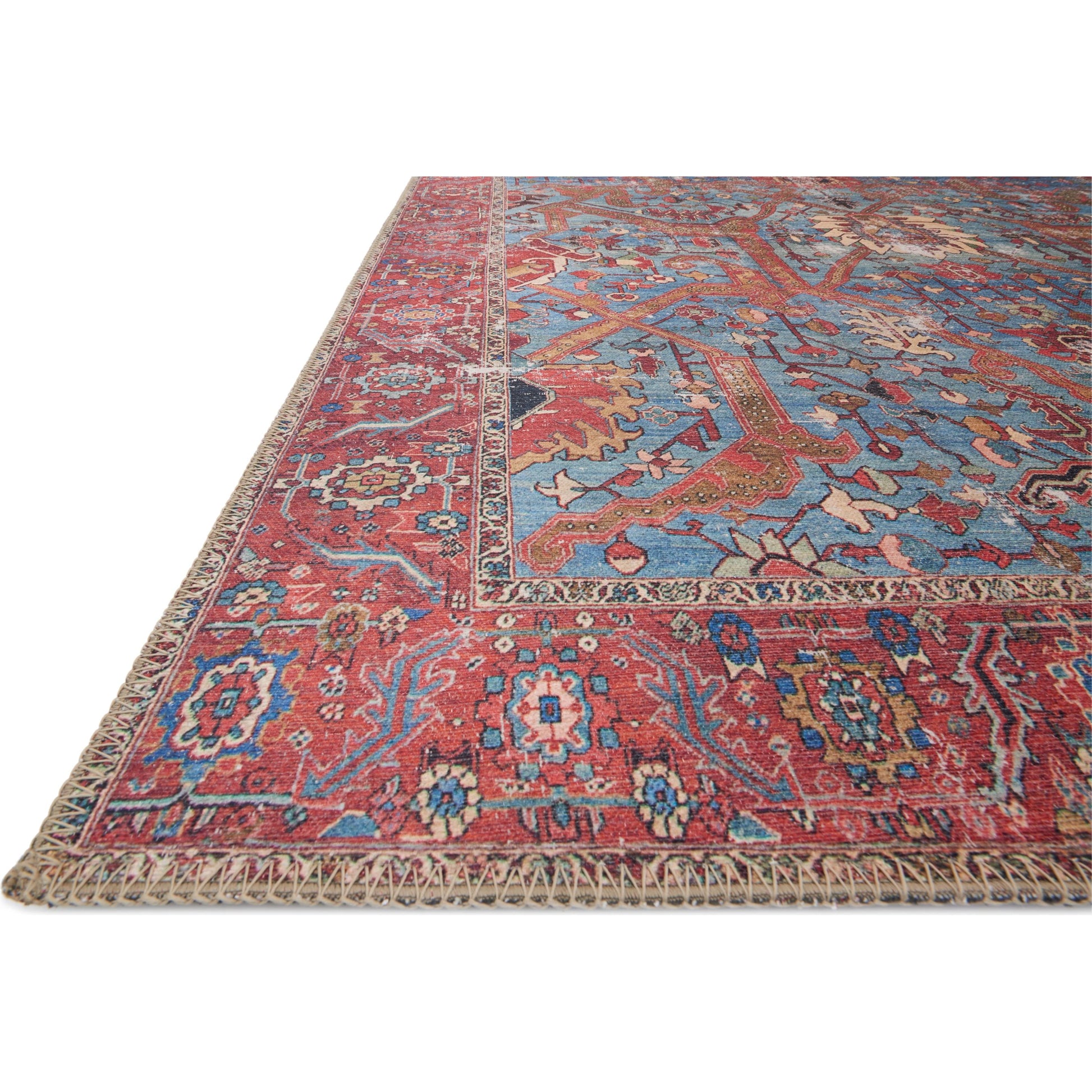 Loren LQ-10 Rug by Loloi in blue, red. Made from 100% polyester in a rustic style.