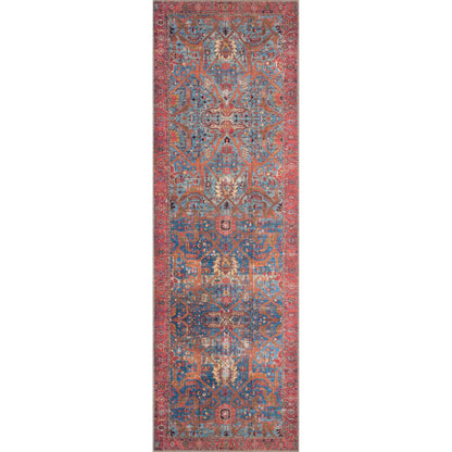 Loren LQ-10 Rug by Loloi in blue, red. Made from 100% polyester in a rustic style.