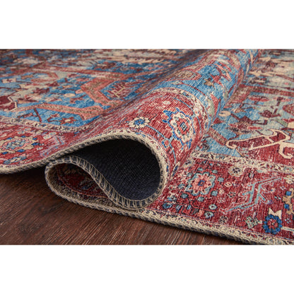 Loren LQ-10 Rug by Loloi in blue, red. Made from 100% polyester in a rustic style.