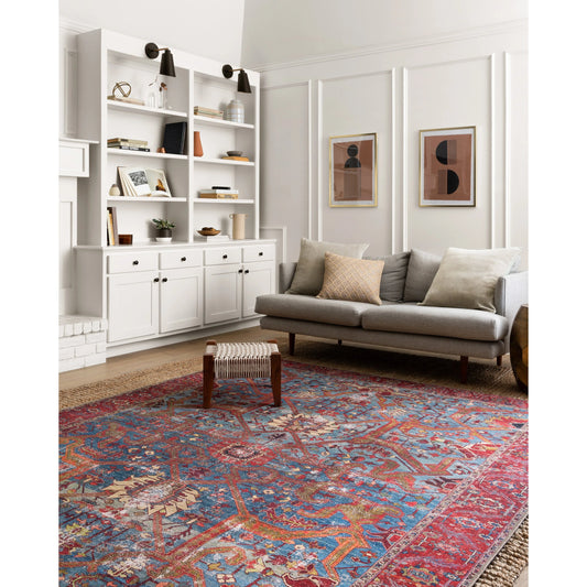 Loren LQ-10 Rug by Loloi II in blue, red. Made from 100% polyester in a rustic style.