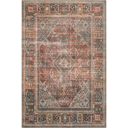 Loren LQ-13 Rug by Loloi II in brick, midnight. Made from 100% polyester in a traditional style.