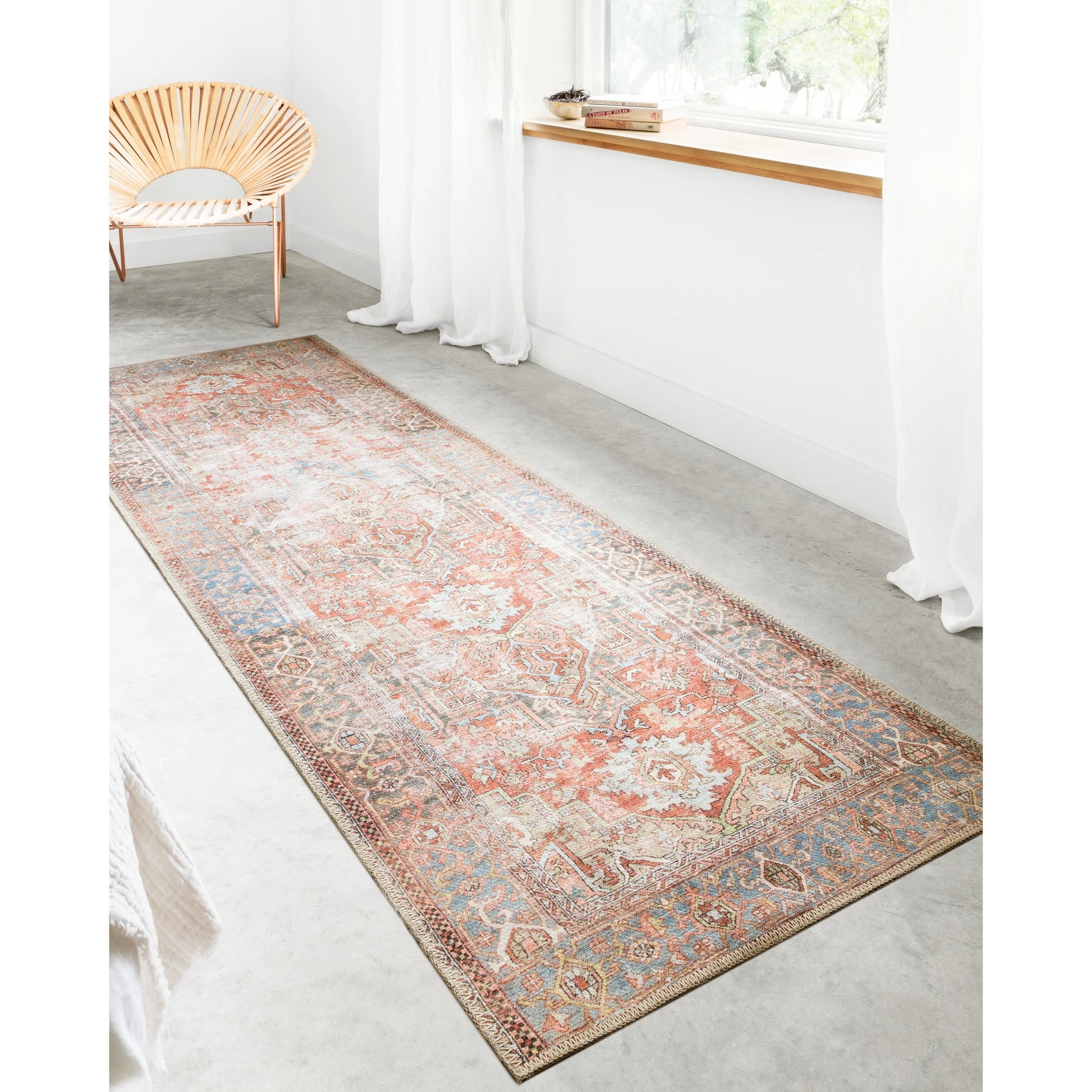 Loren LQ-15 Rug by Loloi in terracotta, sky. Made from 100% polyester in a traditional style.