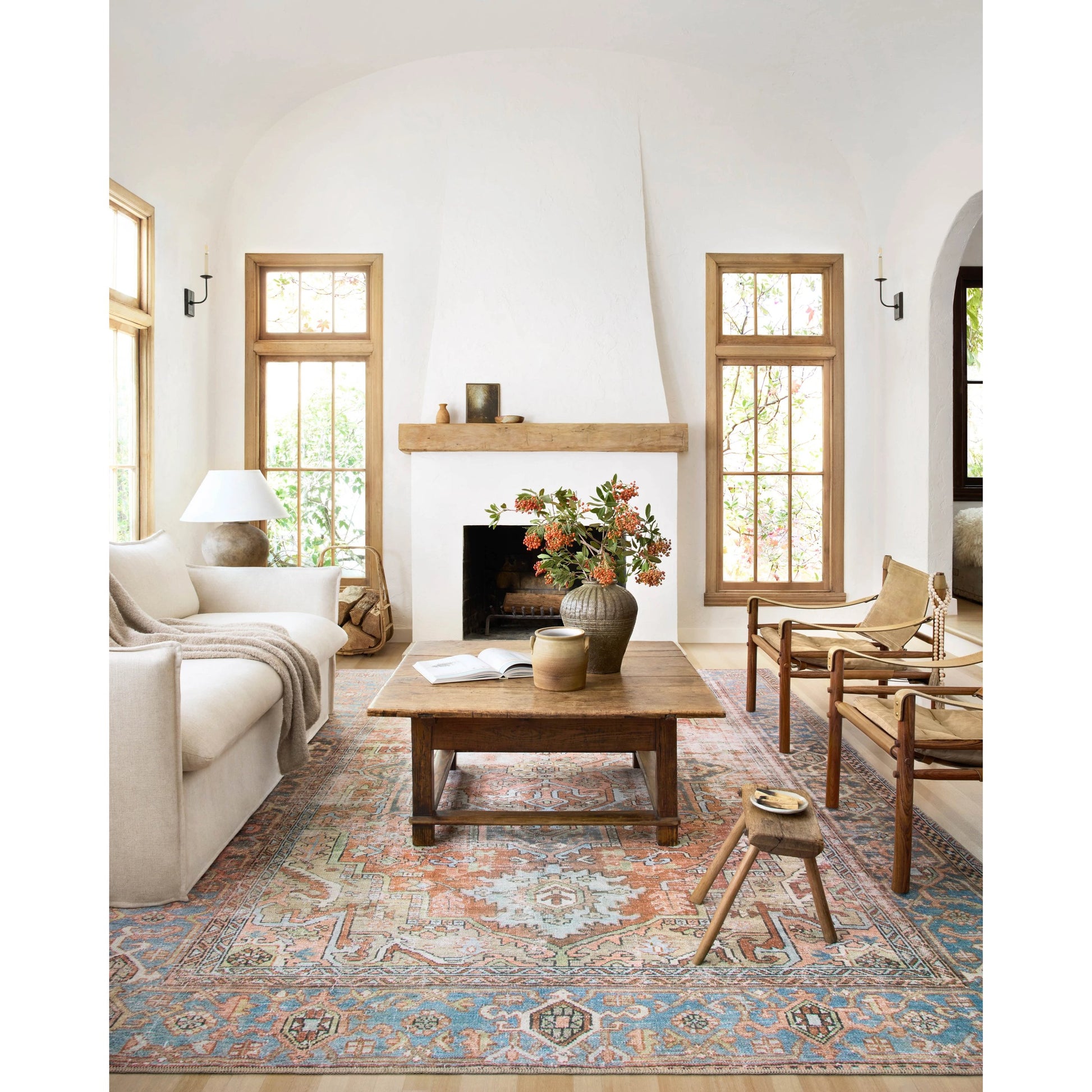 Loren LQ-15 Rug by Loloi in terracotta, sky. Made from 100% polyester in a traditional style.