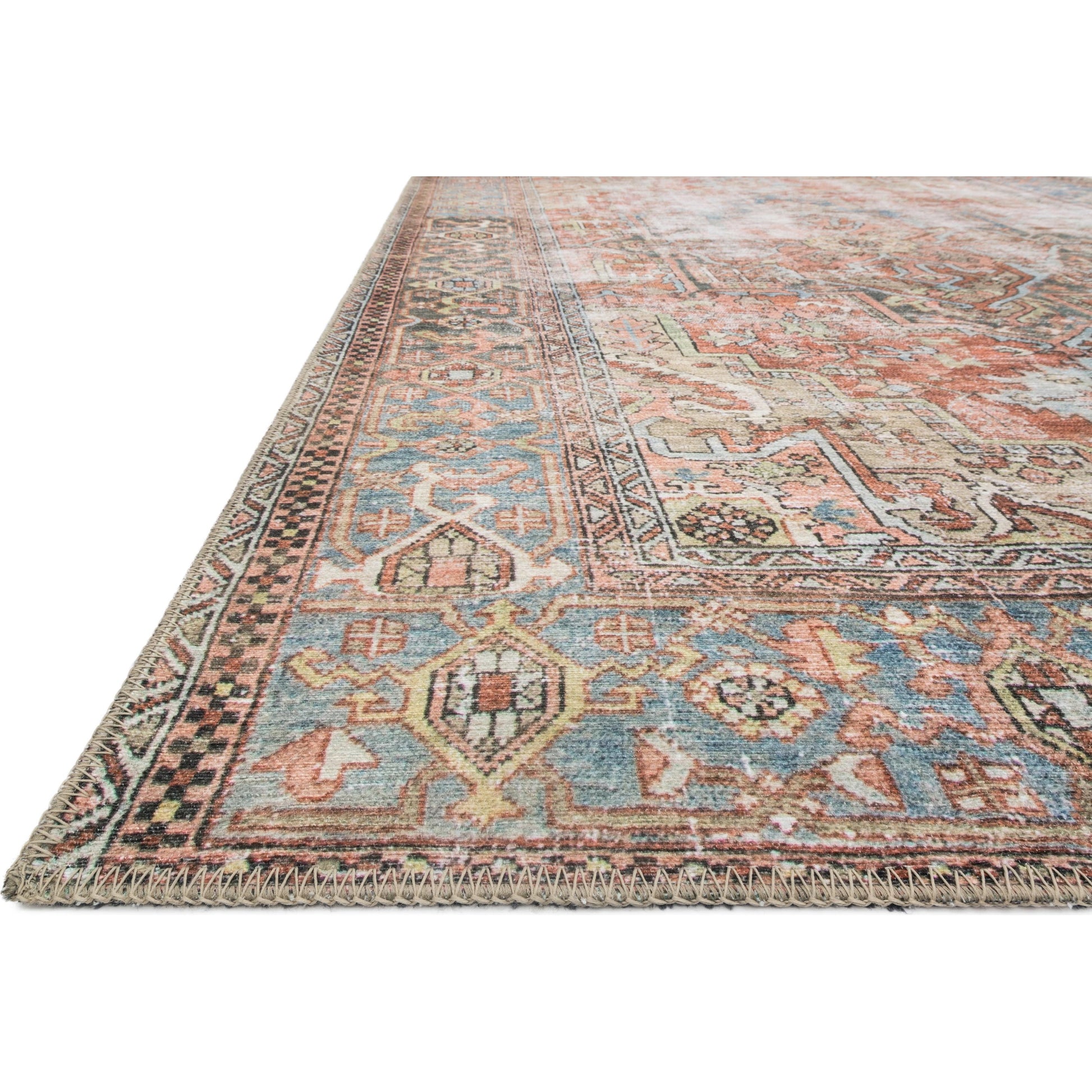 Loren LQ-15 Rug by Loloi in terracotta, sky. Made from 100% polyester in a traditional style.