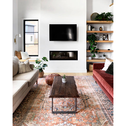 Loren LQ-15 Rug by Loloi II in terracotta, sky. Made from 100% polyester in a traditional style.