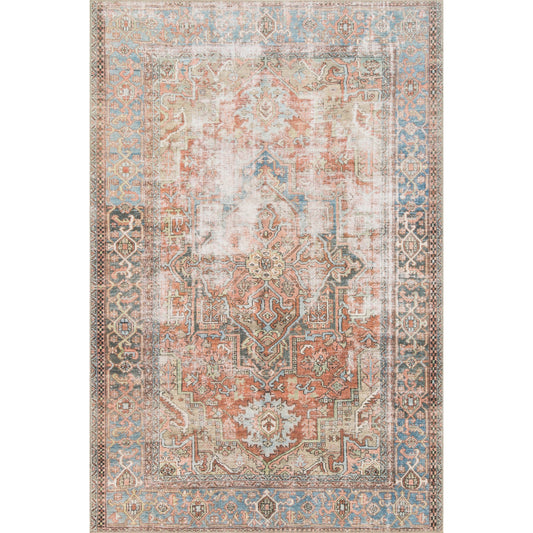 Loren LQ-15 Rug by Loloi II in terracotta, sky. Made from 100% polyester in a traditional style.
