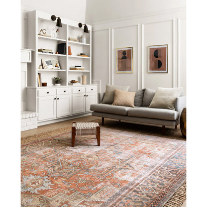 Loren LQ-15 Rug by Loloi in terracotta, sky. Made from 100% polyester in a traditional style.