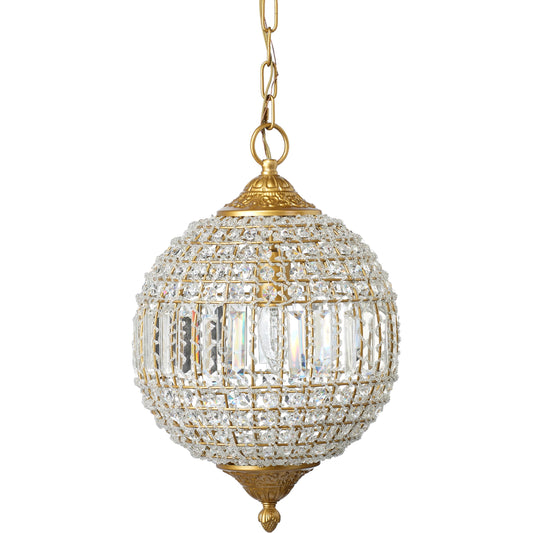 Crystal Orb Pendant by The Livingston Collection in antique gold. Made from iron & crystals in a traditional style.