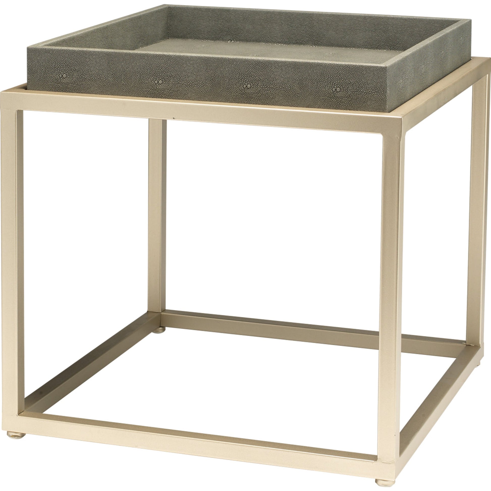 Jax Square Side Table by Jamie Young in ivory faux shagreen, antique brass metal. Made from faux shagreen, metal in a transitional style.
