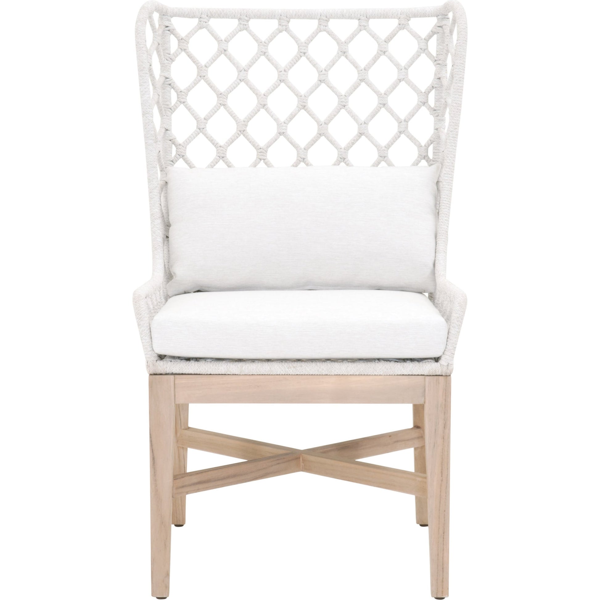 Lattis Wing Chair by Essentials For Living in gray, white speckle. Made from solid teak, aluminum, rope, 100% olefin in a coastal style.