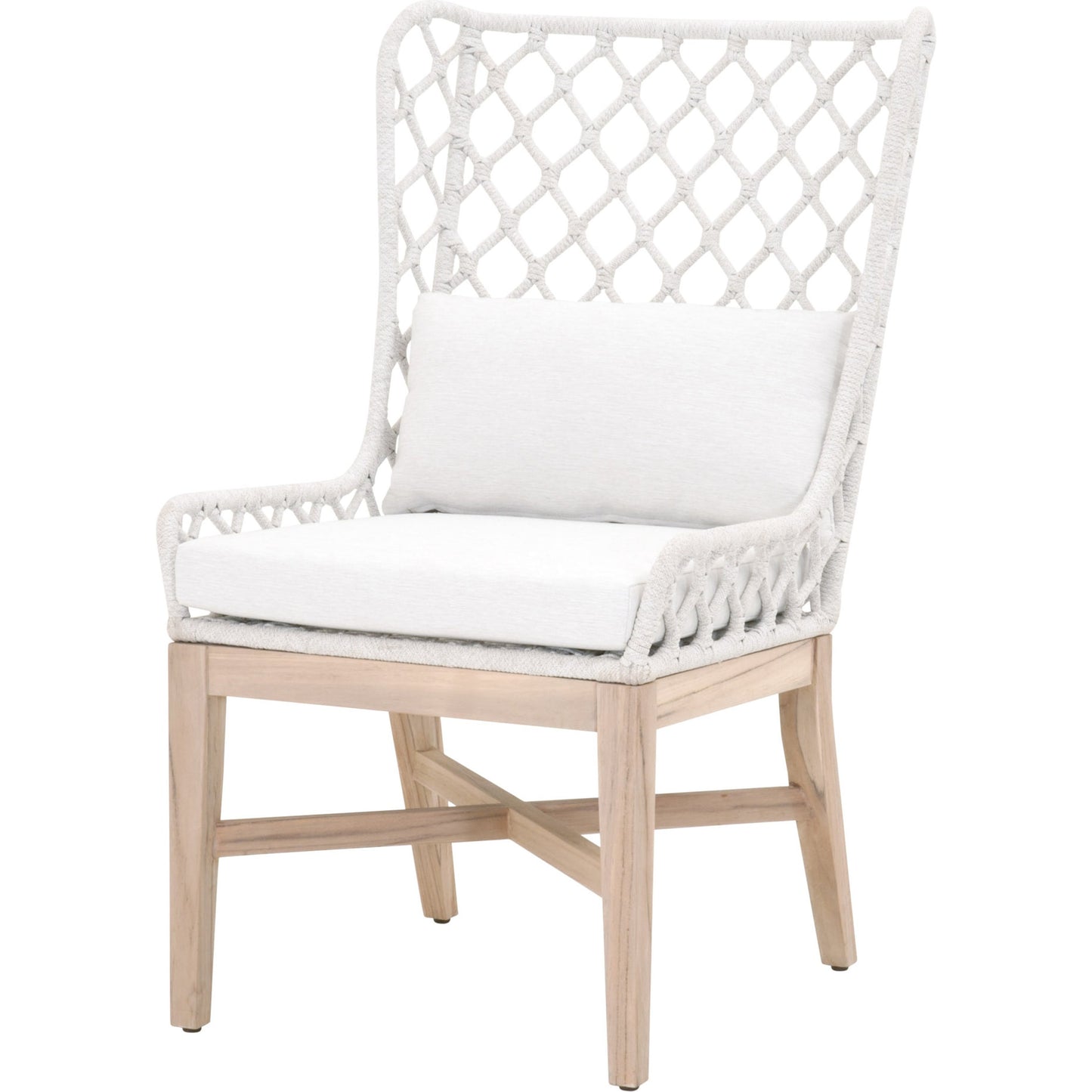 002 SR-837475 | Additional Silo | Lattis Wing Chair by Essentials For Living in gray, white speckle. Made from solid teak, aluminum, rope, 100% olefin in a coastal style.
