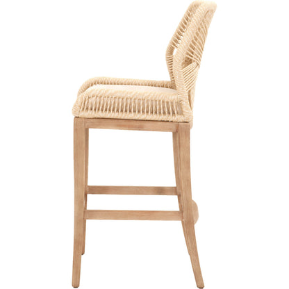 Loom Barstool by Essentials For Living in taupe, white flat rope, natural gray mahogany, pumice fabric. Made from solid mahogany, 100% olefin rope, 100% olefin fabric in a coastal style.