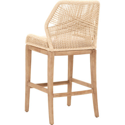 Loom Barstool by Essentials For Living in taupe, white flat rope, natural gray mahogany, pumice fabric. Made from solid mahogany, 100% olefin rope, 100% olefin fabric in a coastal style.