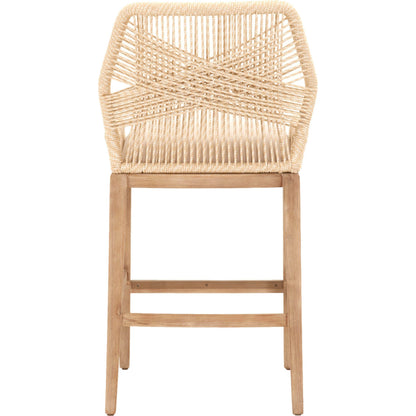Loom Barstool by Essentials For Living in taupe, white flat rope, natural gray mahogany, pumice fabric. Made from solid mahogany, 100% olefin rope, 100% olefin fabric in a coastal style.