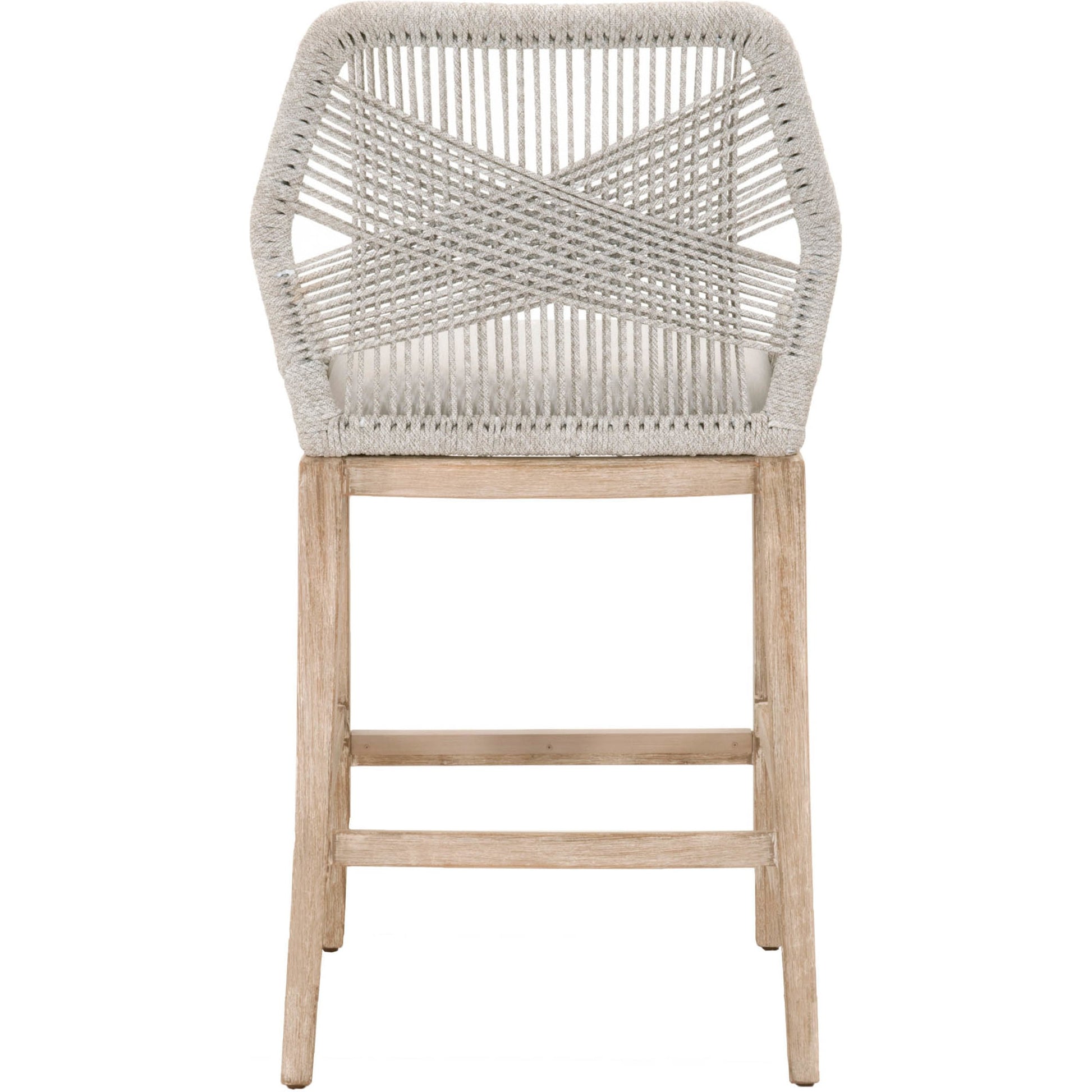 Loom Barstool by Essentials For Living in taupe, white flat rope, natural gray mahogany, pumice fabric. Made from solid mahogany, 100% olefin rope, 100% olefin fabric in a coastal style.