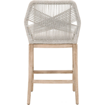 Loom Barstool by Essentials For Living in taupe, white flat rope, natural gray mahogany, pumice fabric. Made from solid mahogany, 100% olefin rope, 100% olefin fabric in a coastal style.