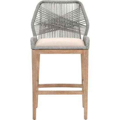 Loom Barstool by Essentials For Living in taupe, white flat rope, natural gray mahogany, pumice fabric. Made from solid mahogany, 100% olefin rope, 100% olefin fabric in a coastal style.