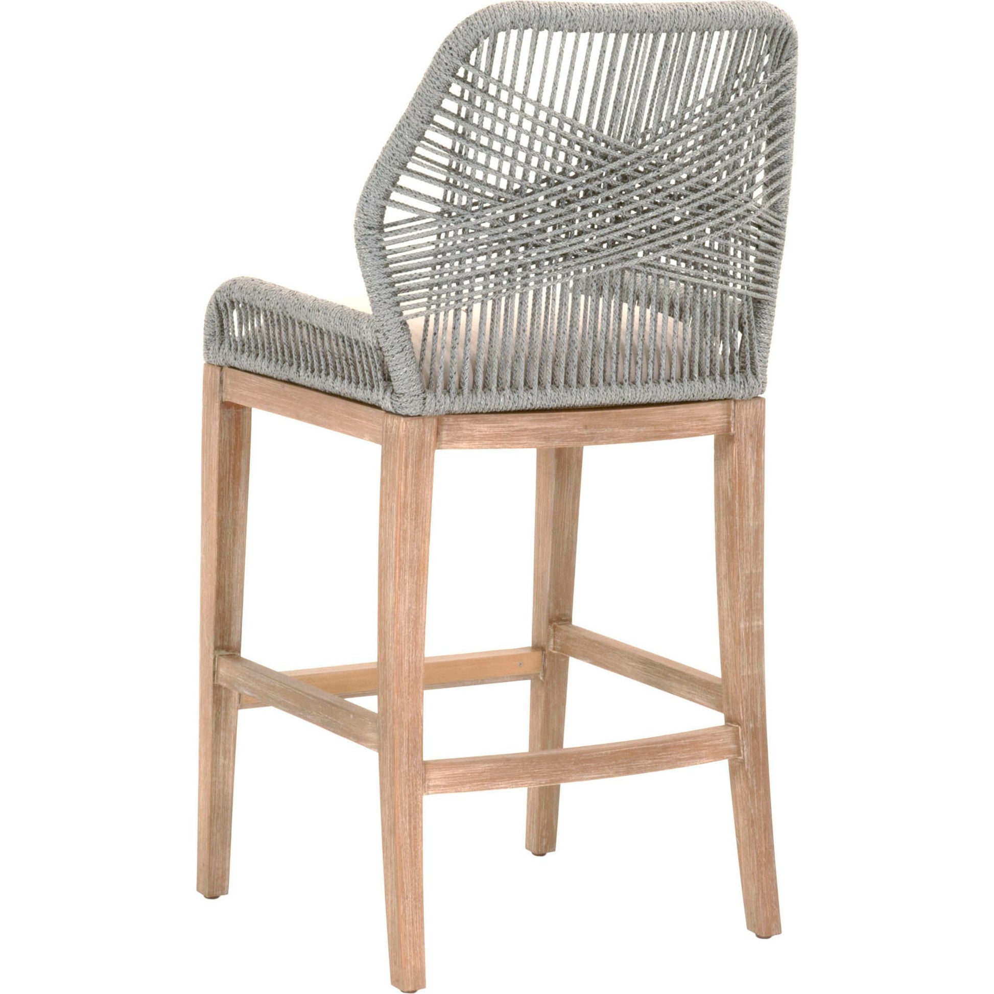 Loom Barstool by Essentials For Living in taupe, white flat rope, natural gray mahogany, pumice fabric. Made from solid mahogany, 100% olefin rope, 100% olefin fabric in a coastal style.