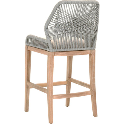 Loom Barstool by Essentials For Living in taupe, white flat rope, natural gray mahogany, pumice fabric. Made from solid mahogany, 100% olefin rope, 100% olefin fabric in a coastal style.