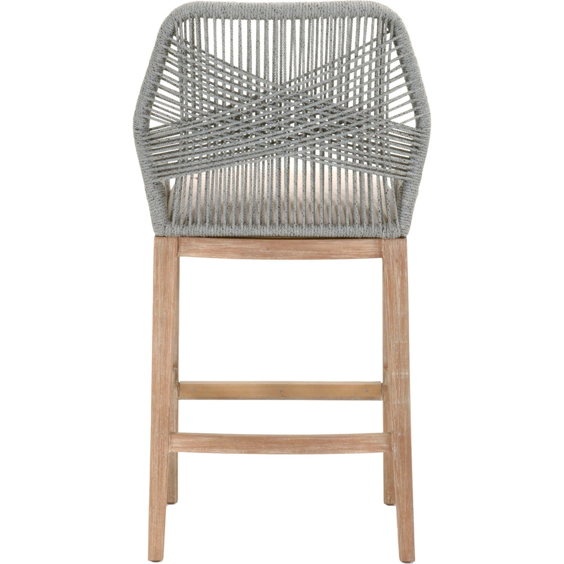 Loom Barstool by Essentials For Living in taupe, white flat rope, natural gray mahogany, pumice fabric. Made from solid mahogany, 100% olefin rope, 100% olefin fabric in a coastal style.