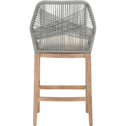 Loom Barstool by Essentials For Living in taupe, white flat rope, natural gray mahogany, pumice fabric. Made from solid mahogany, 100% olefin rope, 100% olefin fabric in a coastal style.