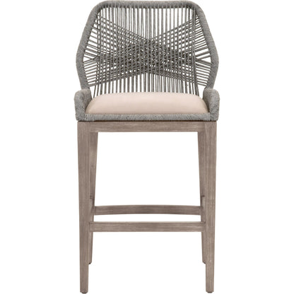 Loom Barstool by Essentials For Living in taupe, white flat rope, natural gray mahogany, pumice fabric. Made from solid mahogany, 100% olefin rope, 100% olefin fabric in a coastal style.