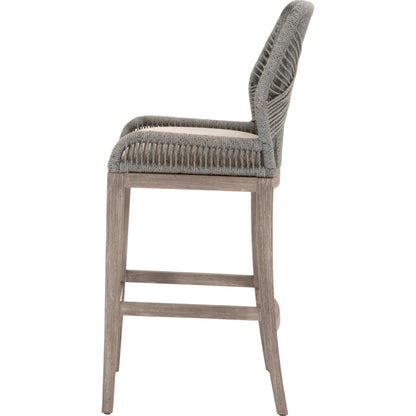 Loom Barstool by Essentials For Living in taupe, white flat rope, natural gray mahogany, pumice fabric. Made from solid mahogany, 100% olefin rope, 100% olefin fabric in a coastal style.