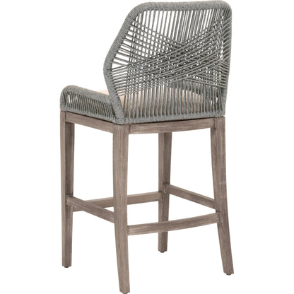 Loom Barstool by Essentials For Living in taupe, white flat rope, natural gray mahogany, pumice fabric. Made from solid mahogany, 100% olefin rope, 100% olefin fabric in a coastal style.