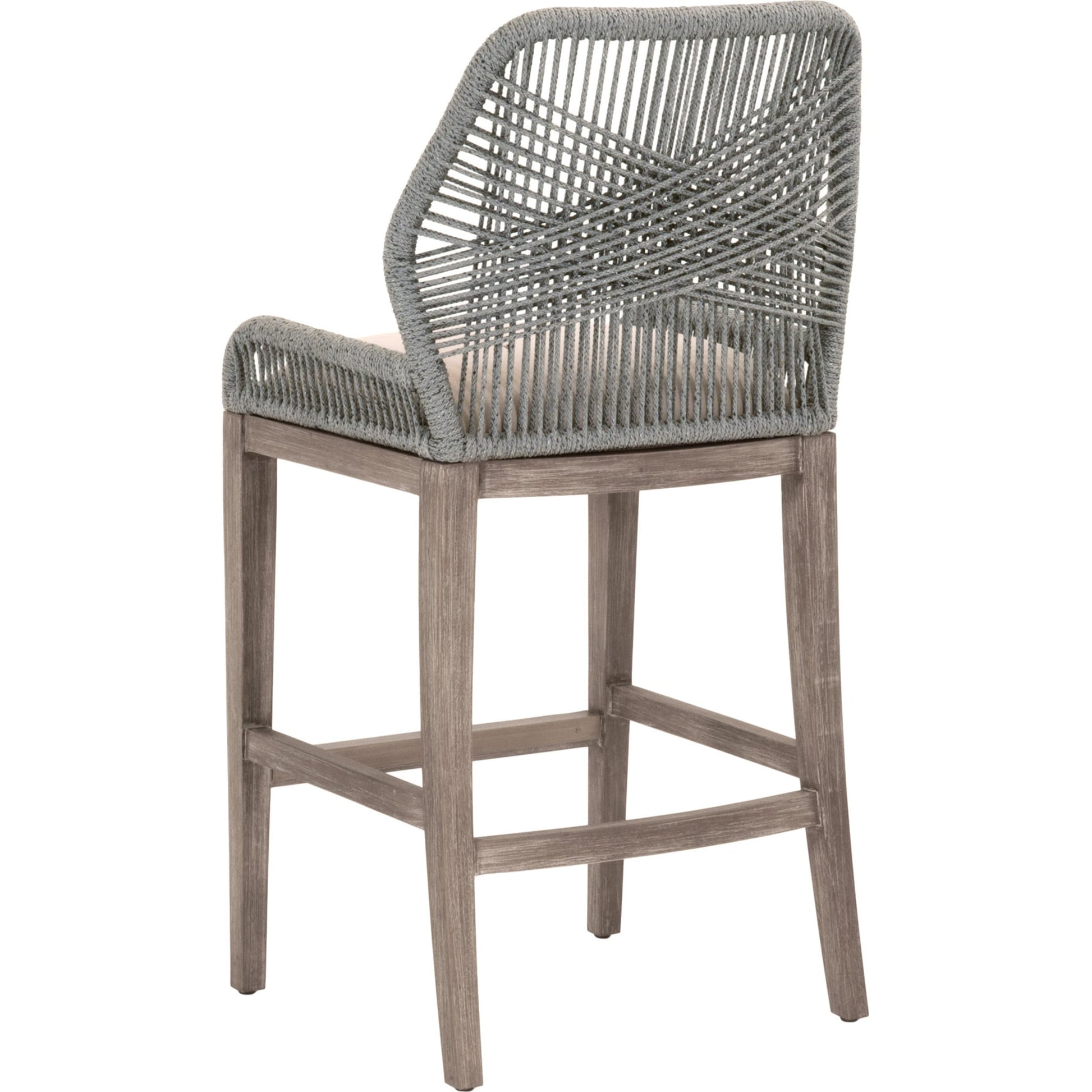 Loom Barstool by Essentials For Living in taupe, white flat rope, natural gray mahogany, pumice fabric. Made from solid mahogany, 100% olefin rope, 100% olefin fabric in a coastal style.
