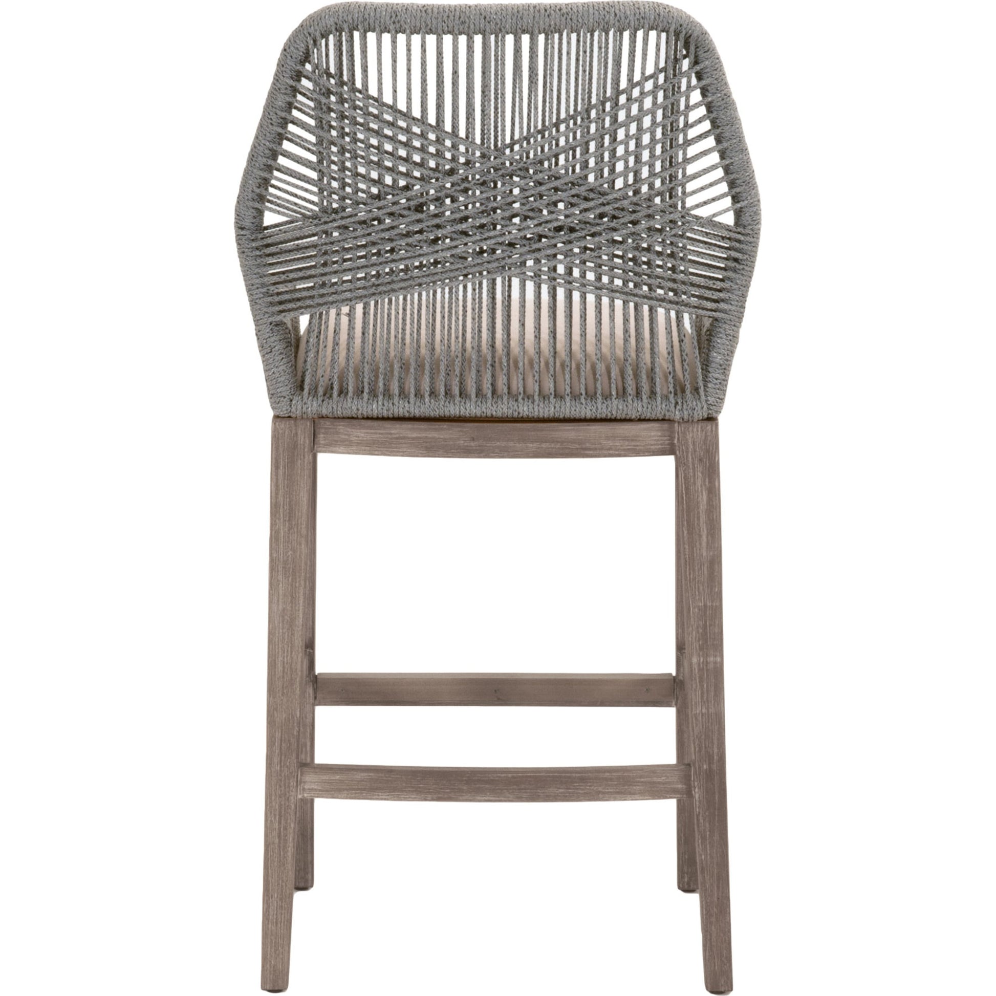Loom Barstool by Essentials For Living in taupe, white flat rope, natural gray mahogany, pumice fabric. Made from solid mahogany, 100% olefin rope, 100% olefin fabric in a coastal style.