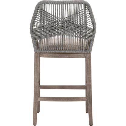 Loom Barstool by Essentials For Living in taupe, white flat rope, natural gray mahogany, pumice fabric. Made from solid mahogany, 100% olefin rope, 100% olefin fabric in a coastal style.