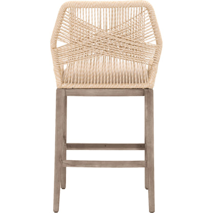 Loom Barstool by Essentials For Living in taupe, white flat rope, natural gray mahogany, pumice fabric. Made from solid mahogany, 100% olefin rope, 100% olefin fabric in a coastal style.