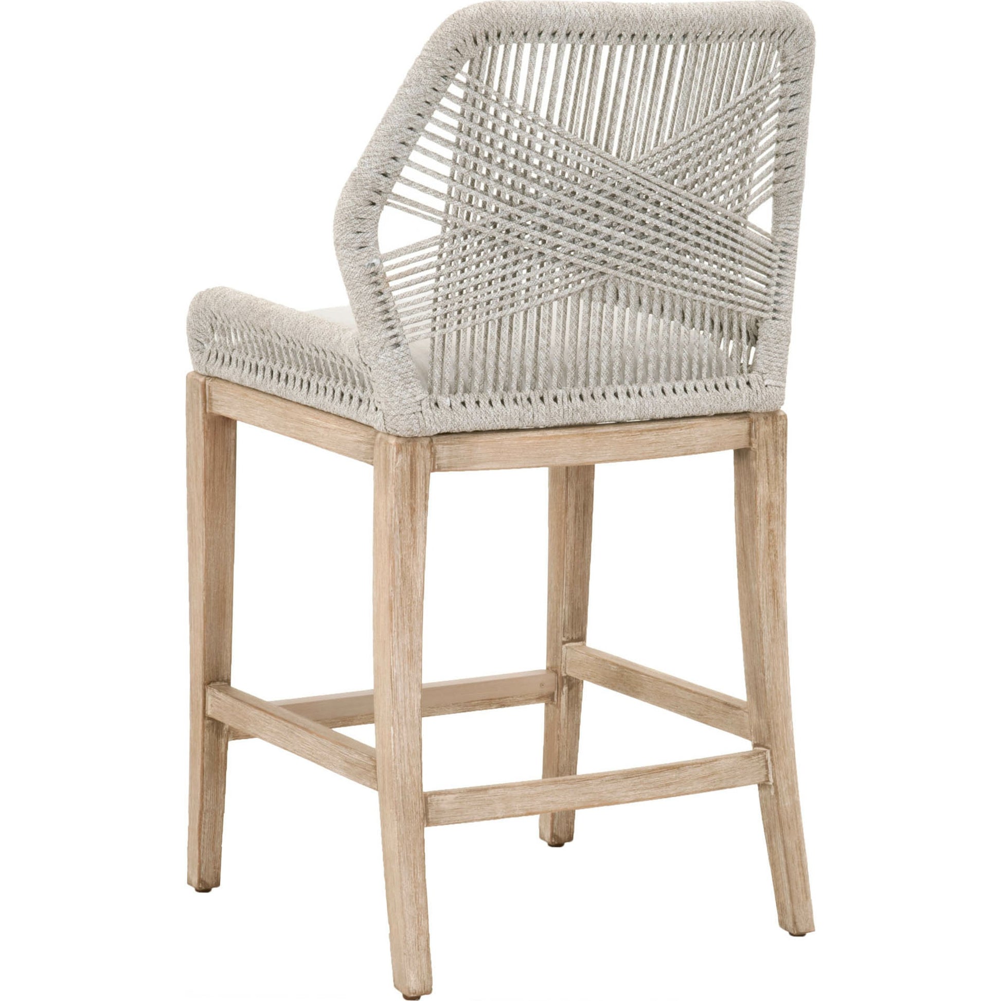 Loom Barstool by Essentials For Living in taupe, white flat rope, natural gray mahogany, pumice fabric. Made from solid mahogany, 100% olefin rope, 100% olefin fabric in a coastal style.