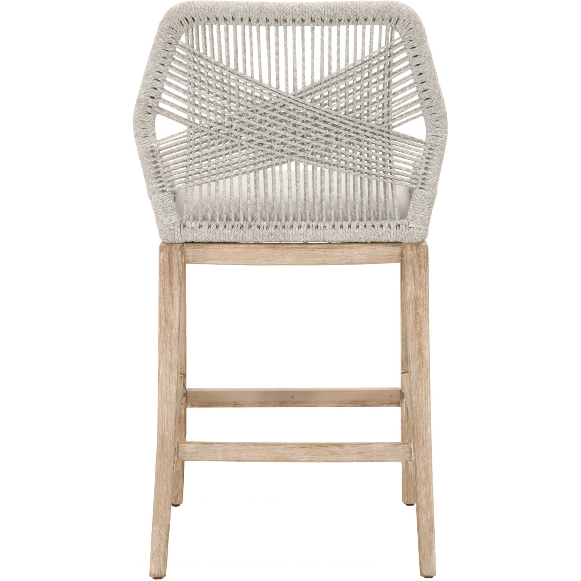 Loom Barstool by Essentials For Living in taupe, white flat rope, natural gray mahogany, pumice fabric. Made from solid mahogany, 100% olefin rope, 100% olefin fabric in a coastal style.