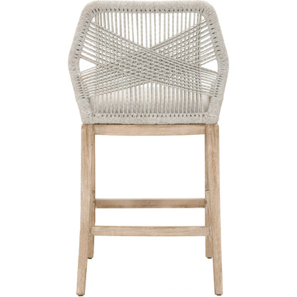 Loom Barstool by Essentials For Living in taupe, white flat rope, natural gray mahogany, pumice fabric. Made from solid mahogany, 100% olefin rope, 100% olefin fabric in a coastal style.
