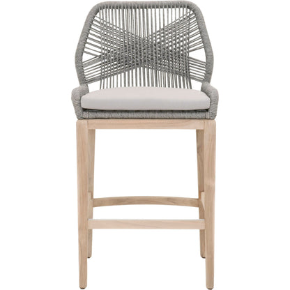 Loom Barstool by Essentials For Living in taupe, white flat rope, natural gray mahogany, pumice fabric. Made from solid mahogany, 100% olefin rope, 100% olefin fabric in a coastal style.