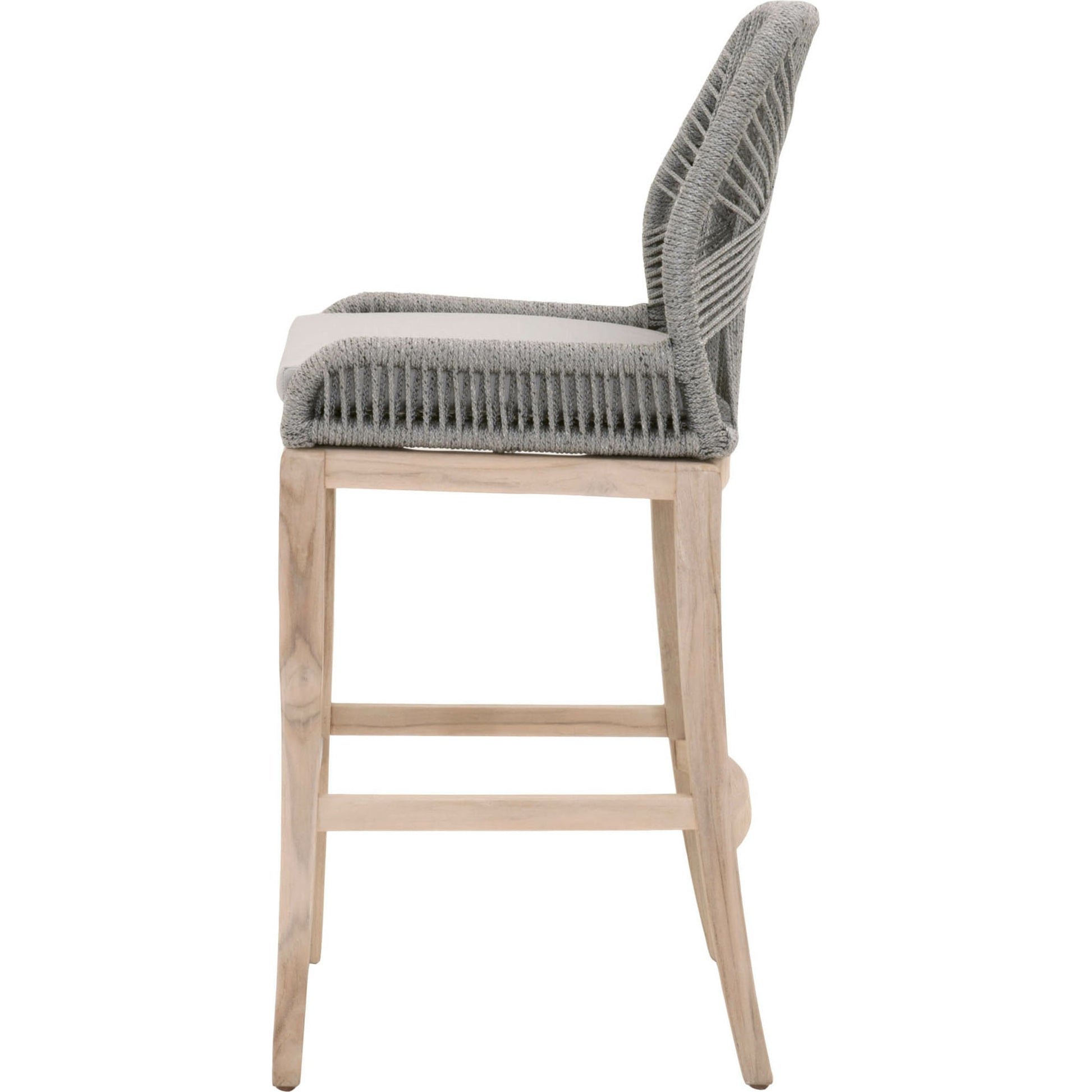 Loom Barstool by Essentials For Living in taupe, white flat rope, natural gray mahogany, pumice fabric. Made from solid mahogany, 100% olefin rope, 100% olefin fabric in a coastal style.